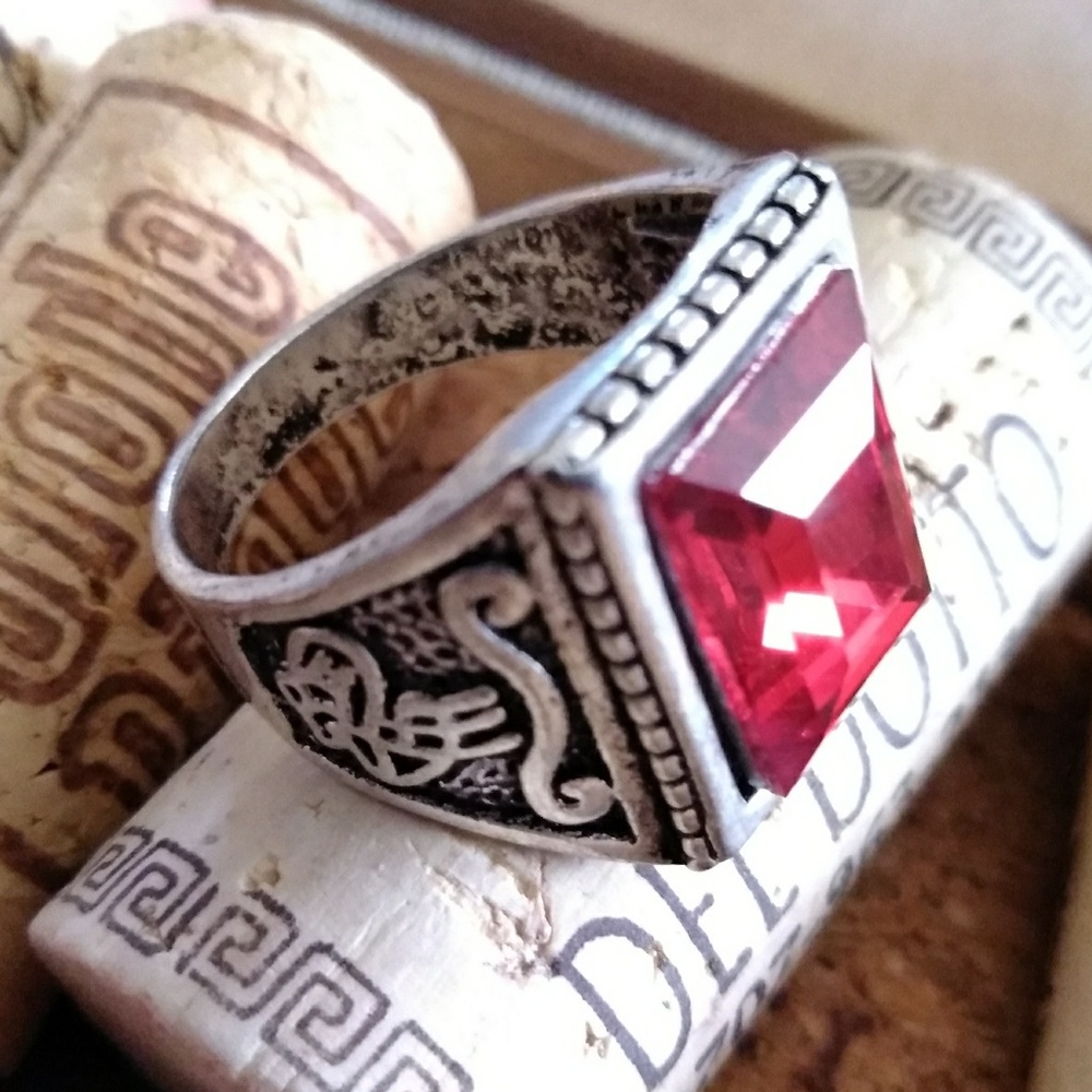 3/$20 Red ruby rectangular crystal fashion ring - Picture 3 of 6